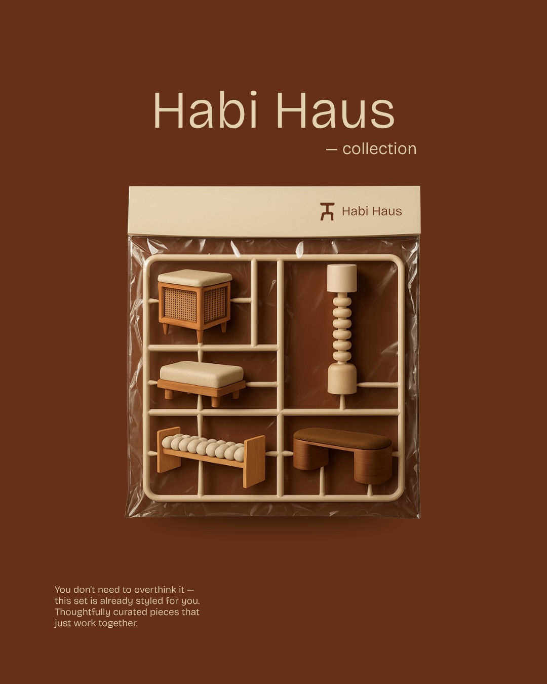 Habi Haus furniture collection arranged in a packaging concept